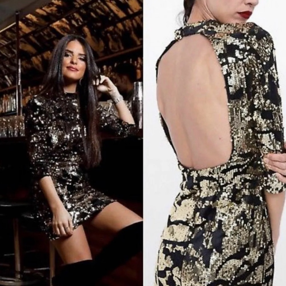 NWT ZARA BLACK & GOLD SEQUIN DRESS